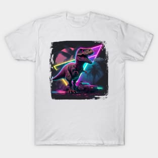 Dinosaur 80s Synthwave Retro Theme T-Shirt